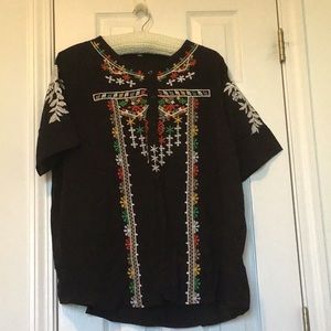 Embroidered cotton peasant shirt